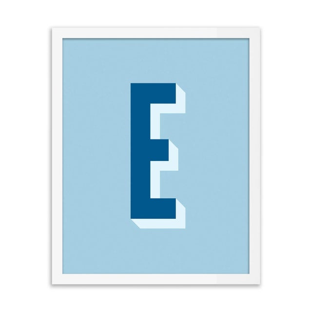 Alphabet Series in Blue, Letter E by Pencil & Paper in White Frame, XS Art Print For Sale