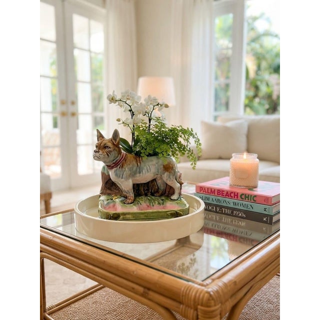 Vintage French Majolica Boxer / French Bulldog Figural Planter & Desk Catchall For Sale - Image 11 of 12