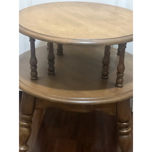 Vintage 1950s Hand Made Solid Maple Wood Round 2 Tier End Table For Sale - Image 4 of 8