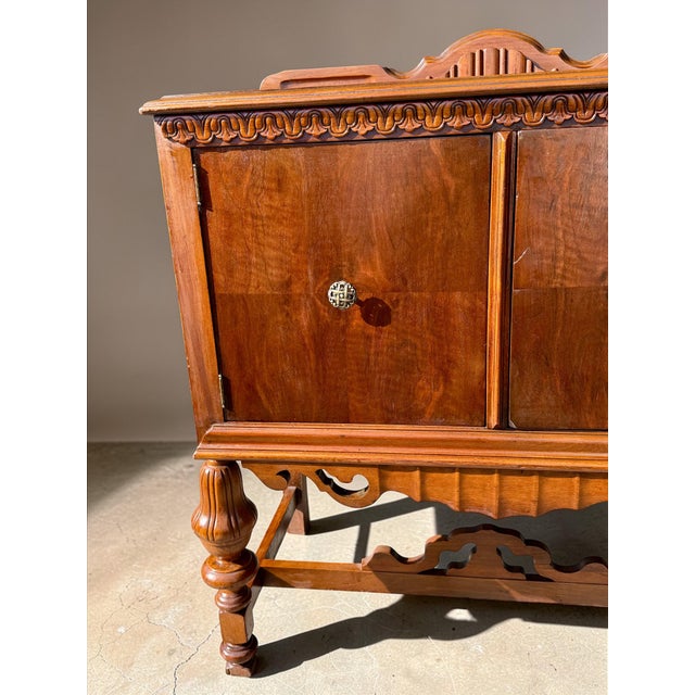 Antique Jacobean Revival Cabinet Sideboard Server Bar-Storage Buffet-Tudor-Entry For Sale - Image 9 of 12