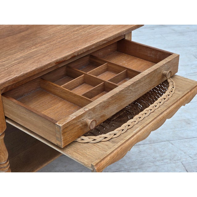 Scandinavian Side Table with Drawers in Oak Wood and Rattan, 1970s For Sale - Image 17 of 18