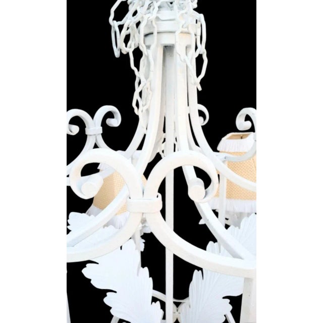 Metal Vintage Maitland Smith Gigantic White Gloss Palm Leaf Monkey Regency 6 Light Chandelier For Sale - Image 7 of 11