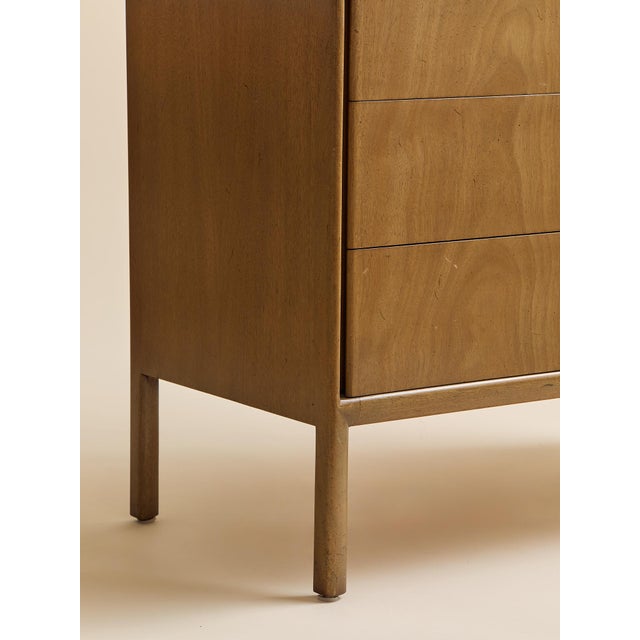 The Vintage Mount Airy 1950s MCM Highboy Dresser With Original Brass and Enamel Inlay Hardware For Sale - Image 9 of 12