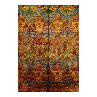 Rust Modern Bidjar Style Wool & Silk Rug Handmade Geometric Pattern For Sale