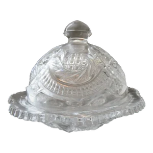 Vintage L E Smith Sunburst Glass Dome Round Lidded Covered Butter Cheese Dish