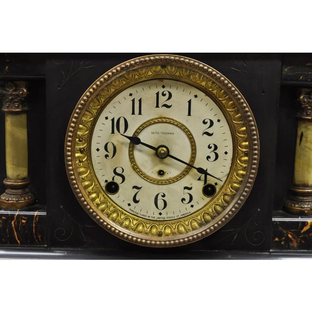 Victorian Antique Seth Thomas Adamantine Victorian Faux Marble Shelf Mantel Clock For Sale - Image 3 of 11
