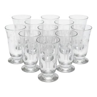 11 Sasaki Noritake Bamboo Etched Juice Glasses-Vintage-Japan-MCM Barware Set For Sale
