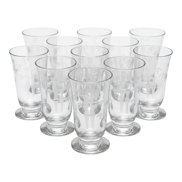 11 Sasaki Noritake Bamboo Etched Juice Glasses-Vintage-Japan-MCM Barware Set For Sale