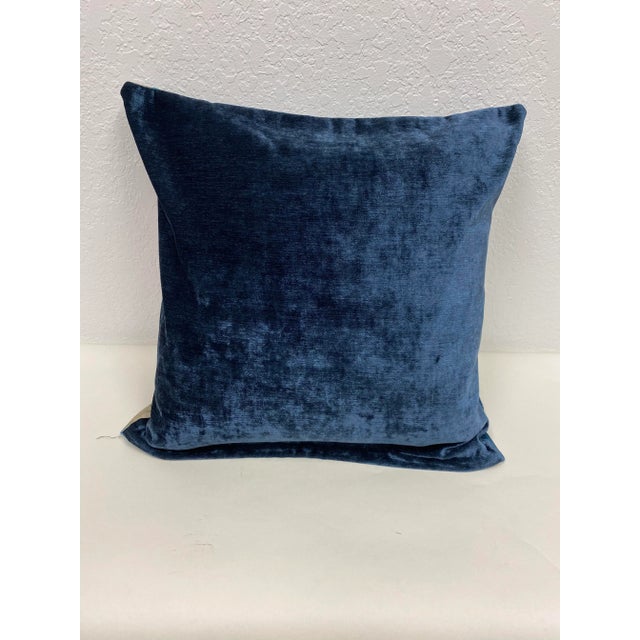 Textile 20" Square Pillow With a Pink Floral and Bird Pattern on a Velour-Like Dark Blue Background - Made in Uk. For Sale - Image 7 of 9