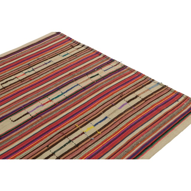 1950s 1950s Vintage Chaput Kilim in Red, Beige-Brown, Multicolor Stripe Patterns For Sale - Image 5 of 7