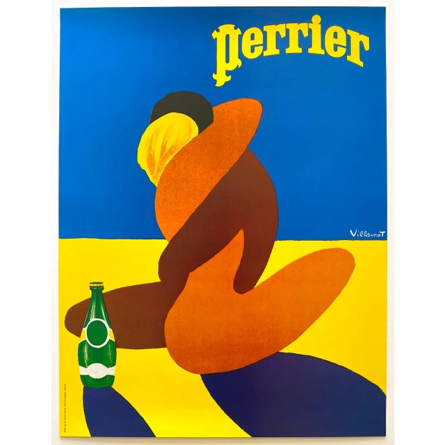 Royal Blue Bernard Villemot Vintage 1980's " Perrier " Offset Lithograph Print French Pop Art Poster For Sale - Image 8 of 9