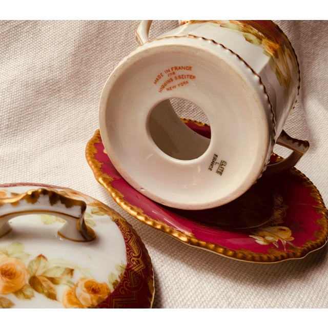 Burgundy Antique Limoges Elite Works Porcelain Covered Condensed Milk Holder For Sale - Image 8 of 13
