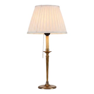 Vintage Brass Table Lamp, Worn Silver-Tone Finish, Pleated Shade, 1940s For Sale