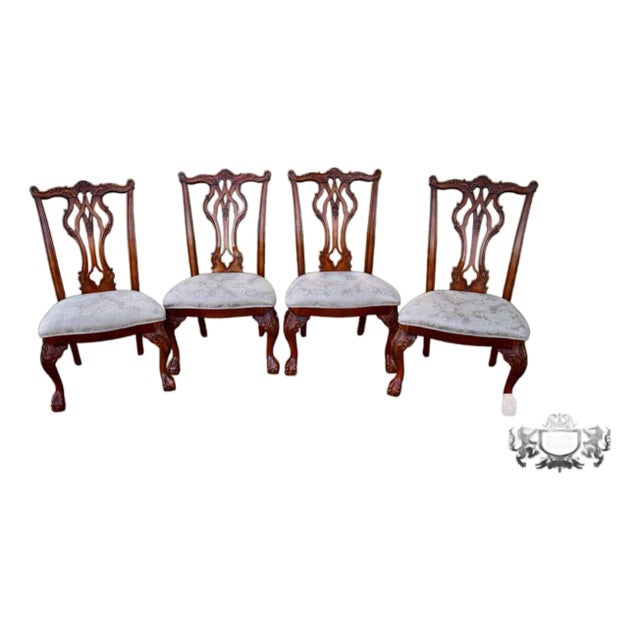 Vtg. Set of Four Heavily Carved Chippendale Style Cherry Side Dining Chairs For Sale