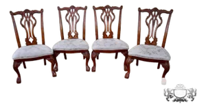 Vtg. Set of Four Heavily Carved Chippendale Style Cherry Side Dining Chairs