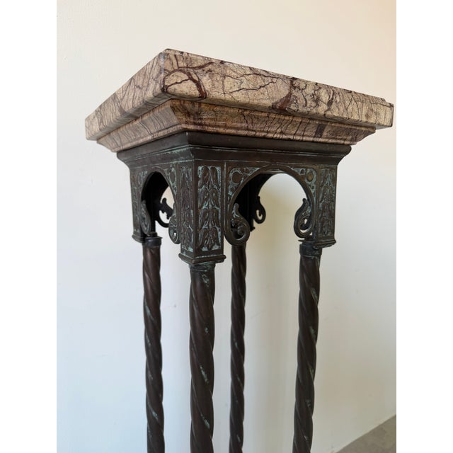 Vintage Neoclassical - Style Brass & Marble Pedestal With Twisted Columns and Claw Feet For Sale - Image 9 of 12