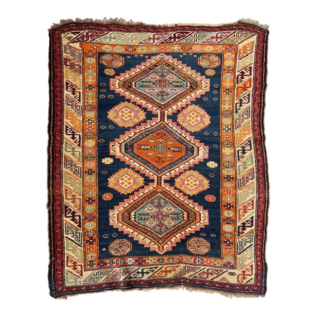 Early 20th Century INDIGO CHILD Collectable Caucasian Rug 3.10 x 4.9 For Sale