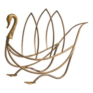 1960s Neoclassical Brass Swan Magazine Rack, Maison Jansen Style For Sale