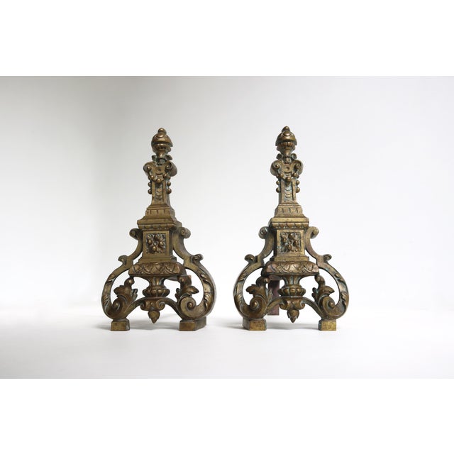 French Baroque Style Brass Andirons, 1890s, Set of 2 For Sale - Image 11 of 11