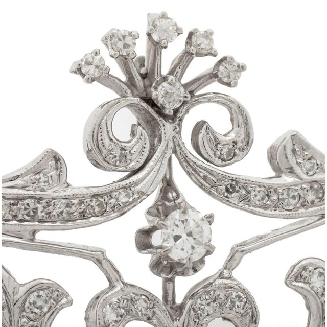 14K White Gold Diamond Set Lace and Spray Motif Pin Pendant, worn on cloth with pin and clutch or as pendant with hidden...