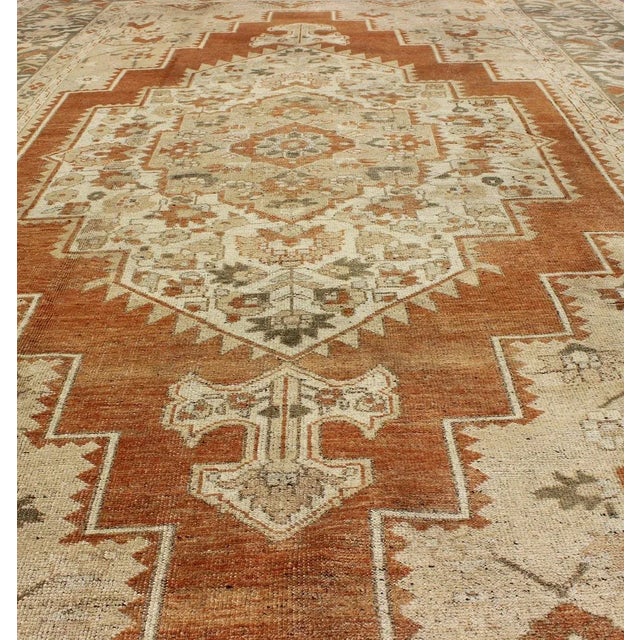 Vintage Turkish Oushak Rug in Rust, Green, Cream, Tape and Neutral Colors 7'3"x11'3" For Sale In Atlanta - Image 6 of 10