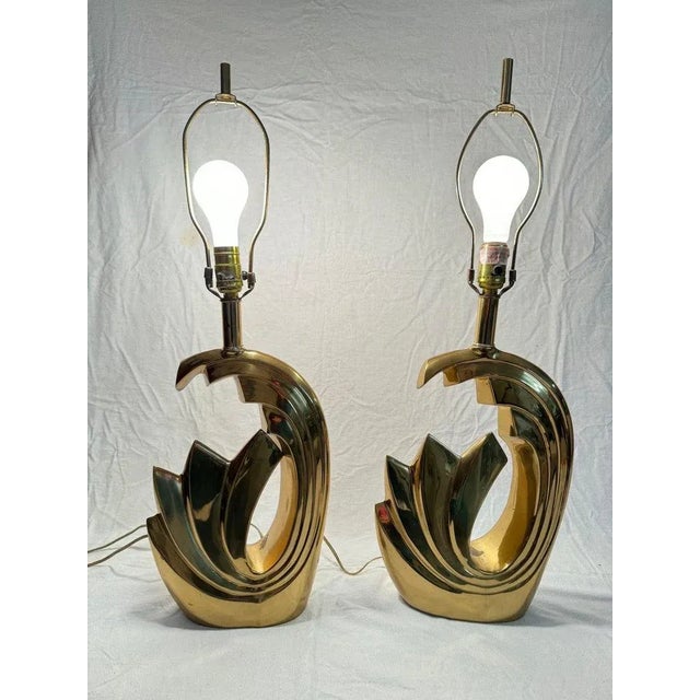 Pair of Pierre Cardin Brass Tidal Wave Lamps For Sale In New York - Image 6 of 12