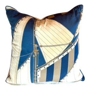Ralph Lauren Inspired Nautical Chic Blue and Tan Sail Rigging Decorative Pillow