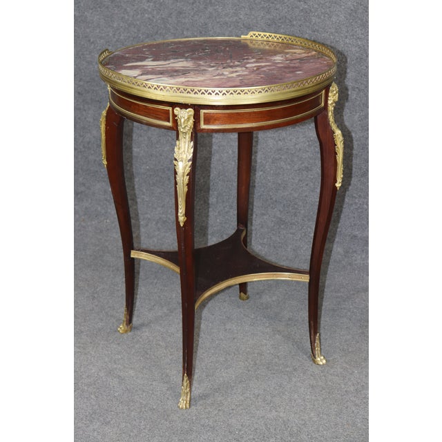Late 19th Century French Louis XV 1870s Era Marble Top Bronze Mounted Mahogany Round End by Millet For Sale - Image 5 of 16