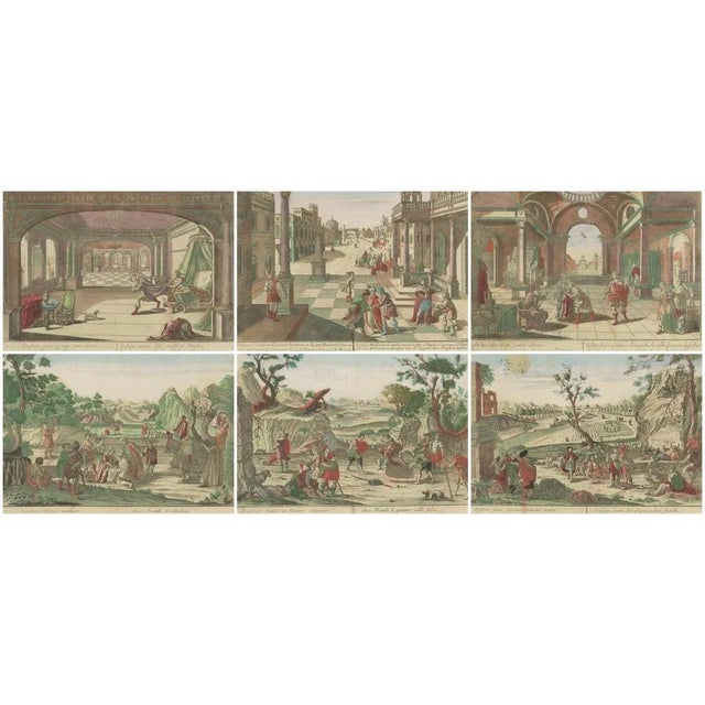 Set of Six Hand-Colored Optical Prints of the Life of Joseph – Vue d’Optique Series by Georg Balthasar Probst, Augsburg,...