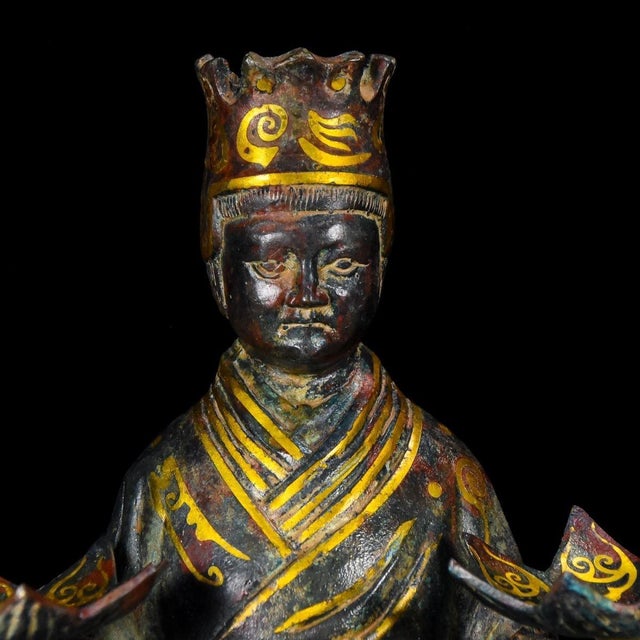 Pair of Chinese Gilt Bronze Figural Lamp Holders - 13" Tall For Sale In Los Angeles - Image 6 of 9