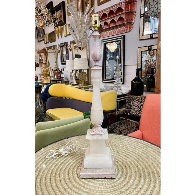 An elegant pair of Italian Neoclassical style table lamps made of hight quality alabaster. The Mid- century made table...