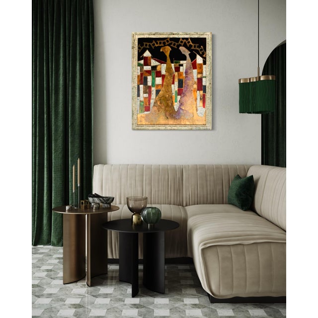 Andrea Stella "The Underground" Gold Leaf Oil Mixed Media Painting, Urban Figurative, Italian Contemporary Art, 2010 For Sale In Monterey, CA - Image 6 of 8