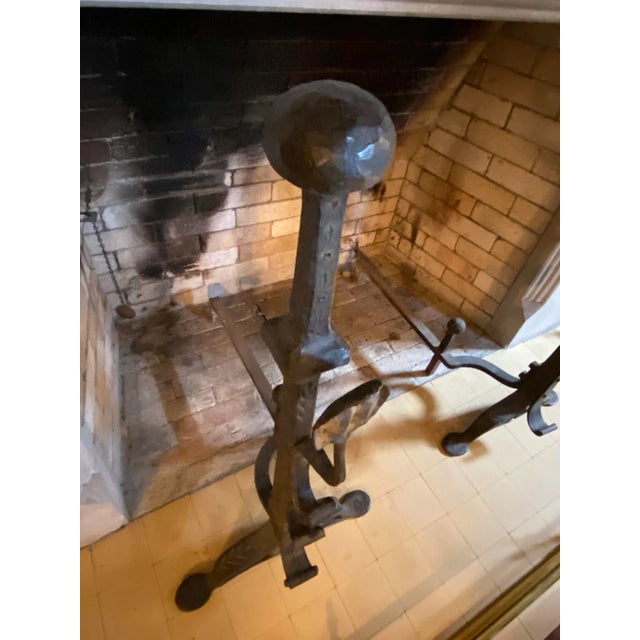 Antique 19th Century Large Hand Forged Iron Andirons - a Pair For Sale - Image 4 of 11