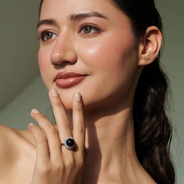 Antique Style Black Star Statement Ring With Sparkling Halo Zircons Size 7.5 For Sale - Image 4 of 12