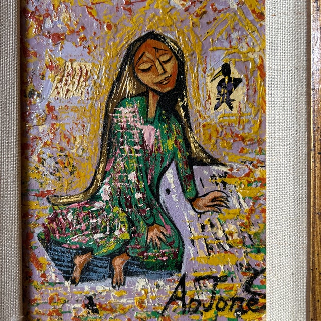 Vintage Mid Century Abstract Oil Painting of a Woman With Long Hair For Sale - Image 4 of 8