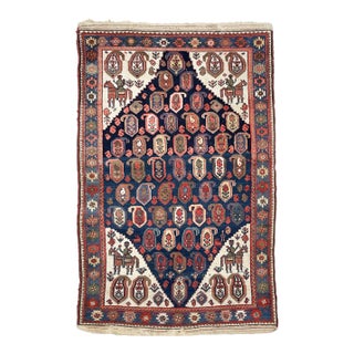 1930s Persian Malayer 4-Horsemen Protecting the Seeds of Life Rug, 4.4 x 6.10 For Sale
