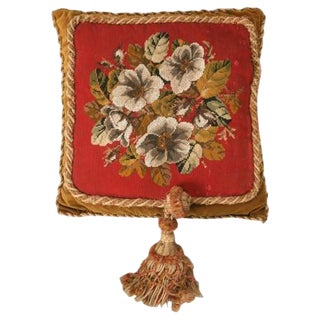 Victorian English Beaded Needlepoint Pillow For Sale