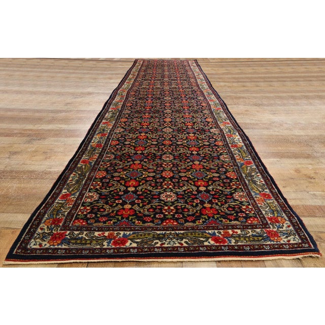 Navy Blue Antique Persian Bijar Rug - 03'08 X 17'09 For Sale - Image 8 of 9