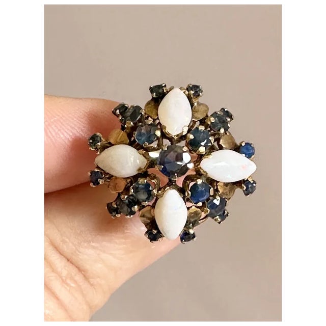 Contemporary Late 20th Century 14k Sapphire and Opal Ring, Size 5 For Sale - Image 3 of 12
