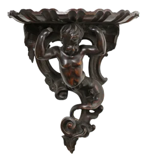Italian Baroque Style Late 19th Century Fruitwood Wall Bracket with Carved Putto