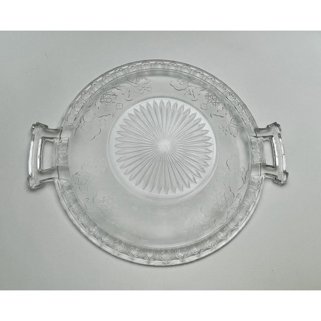 Transparent Antique Pattern Glass Handled Serving Platter For Sale - Image 8 of 13