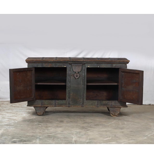 Wood Antique Indian Teakwood Pitara Chest Console For Sale - Image 7 of 9