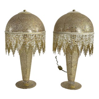 Table Lamps in Mouth-Blown Glass Hand-Decorated with Pure Gold, 1980s, Set of 2 For Sale