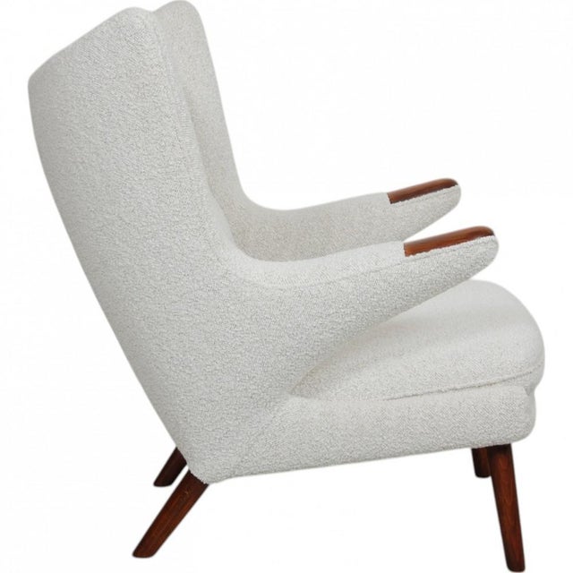 Hans Wegner Papa Bear chair with fully upholstered upholstery of Kvadrat Karakorum fabric and armrests of rosewood and...