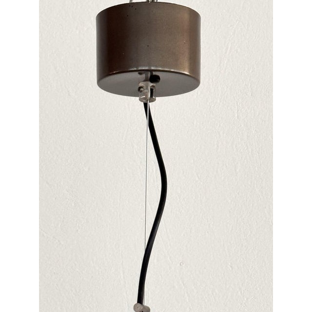 Postmodern Vintage Italian White Glass Pendant Light with Aluminum Ring, 1980s For Sale - Image 3 of 15