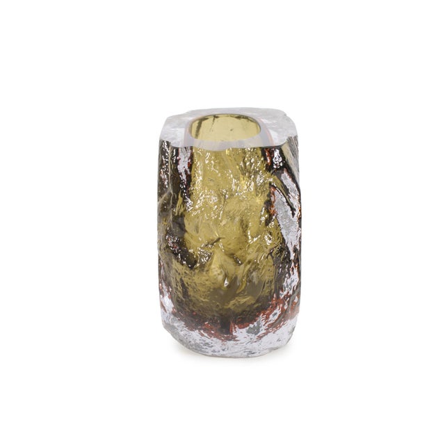 Dusty Olive Crystalized Glass Vase- Short For Sale In Chicago - Image 6 of 11