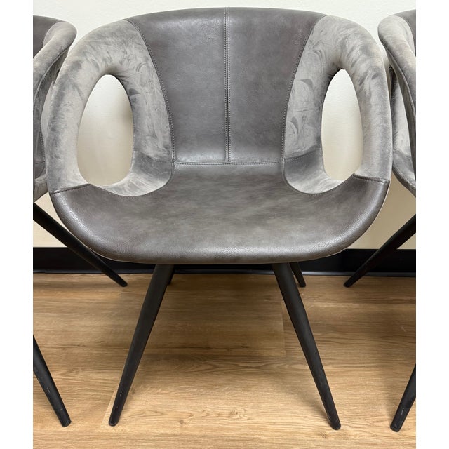 2022, Scan Design, Orion Dining Chair (Set of Four), Alu Grey Velvet & Vintage Grey Eco-Pele For Sale - Image 9 of 11