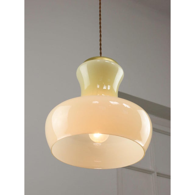 Mid-Century Modern Italian Brass and Yellow Glass Pendant Lamp For Sale - Image 16 of 16