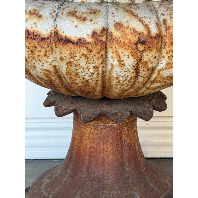 Late 19th Century Antique French Cast Iron Garden Urn, Distressed Patina, 19th Century For Sale - Image 5 of 13