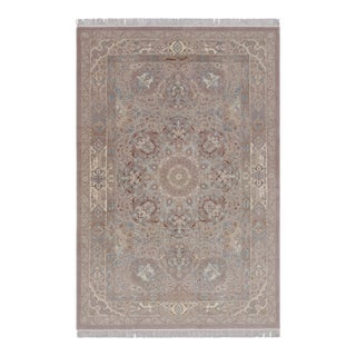 Rug & Kilim’s Modern Classics Rug, Beige and Mauve With Floral Medallion “Ghapi” For Sale